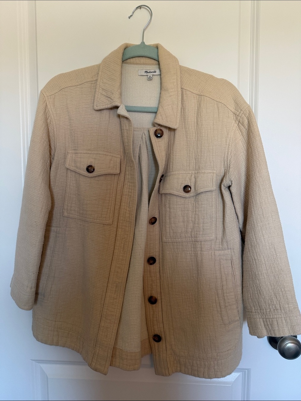 Madewell Cream Quilted Button-Up Oversized Shirt Jacket